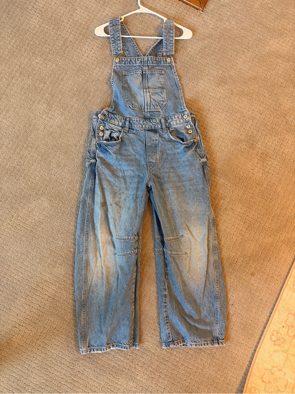 We The Free light blue denim cross-back overalls